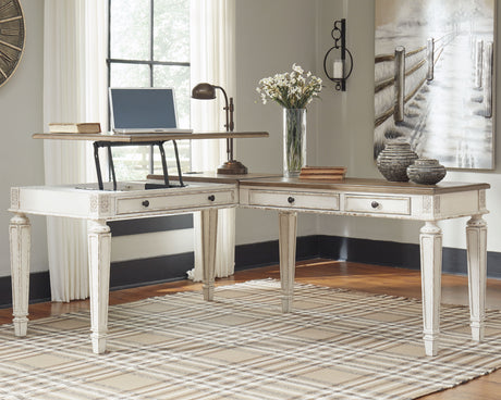 Furniture City Biloxi - Ashley Furniture - Realyn Office Desk - Home Office Desk Return / White/Brown - H743-34R