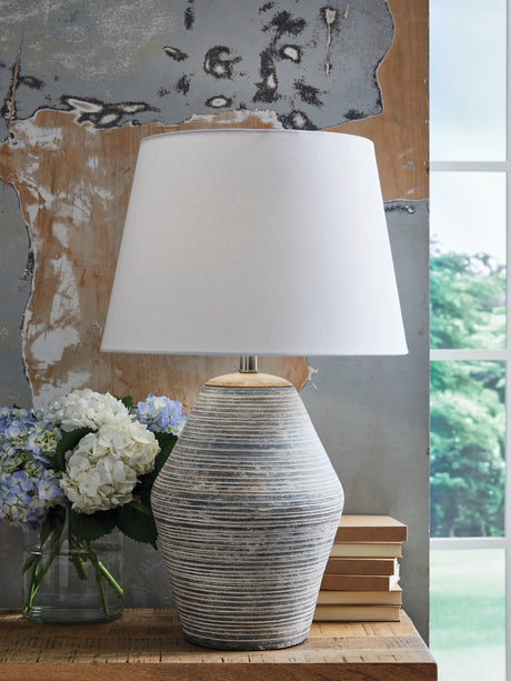 Furniture City Biloxi - Ashley Furniture - Lawrock Lighting - Terracotta Table Lamp (1/CN) / Antique Blue - L100834