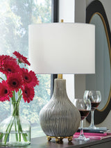 Furniture City Biloxi - Ashley Furniture - Judlen Lighting - Ceramic Table Lamp (1/CN) / Gray/Gold Finish - L100844