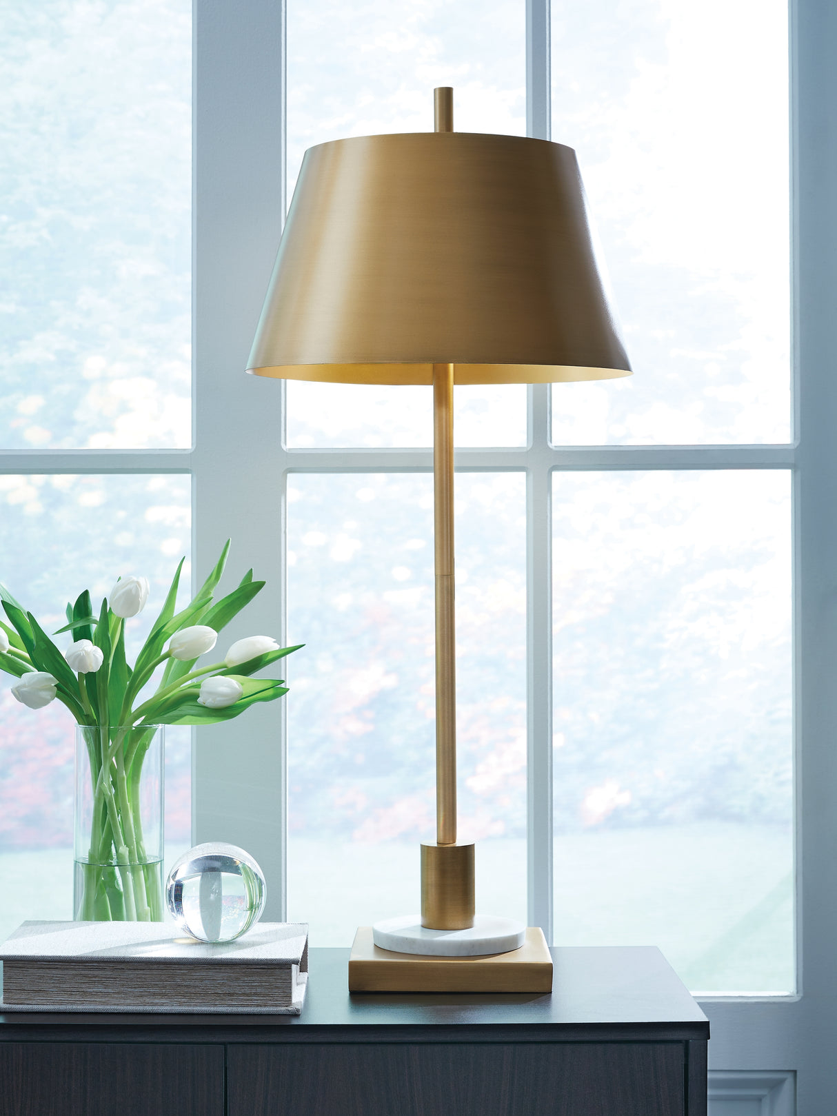 Furniture City Biloxi - Ashley Furniture - Fritzburn Lighting - Metal Table Lamp (1/CN) / Gold Finish/White - L208444