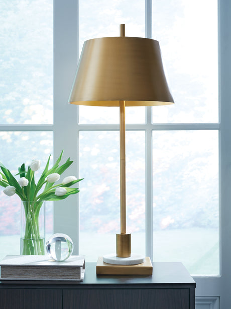 Furniture City Biloxi - Ashley Furniture - Fritzburn Lighting - Metal Table Lamp (1/CN) / Gold Finish/White - L208444