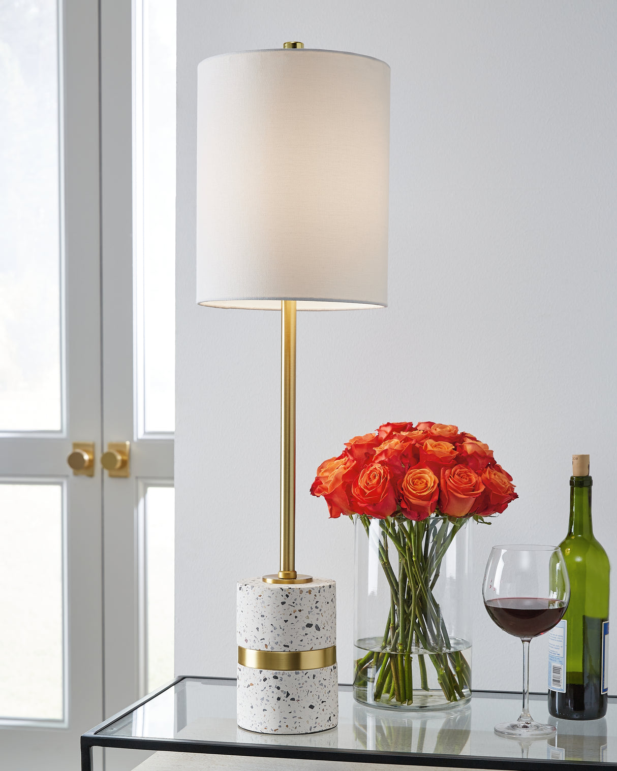 Furniture City Biloxi - Ashley Furniture - Maywick Lighting - Table Lamp (Set of 2) / White/Brass Finish - L235674X2