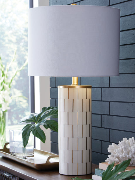 Furniture City Biloxi - Ashley Furniture - Faridworth Lighting - Poly Table Lamp (1/CN) / White/Gold Finish - L235954