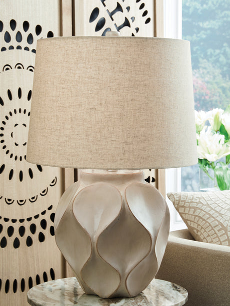 Furniture City Biloxi - Ashley Furniture - Edselham Lighting - Paper Table Lamp (1/CN) / Distressed Cream - L235974