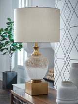 Furniture City Biloxi - Ashley Furniture - Tavisburg Lighting - Glass Table Lamp (1/CN) / Brown/White/Gold - L430894