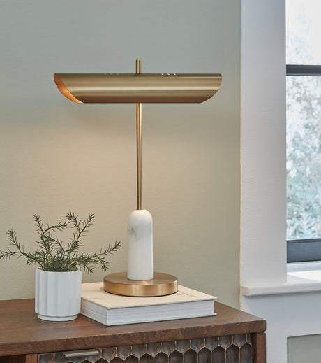 Furniture City Biloxi - Ashley Furniture - Rowleigh Lighting - Marble Desk Lamp (1/CN) / Gold Finish/White - L734392