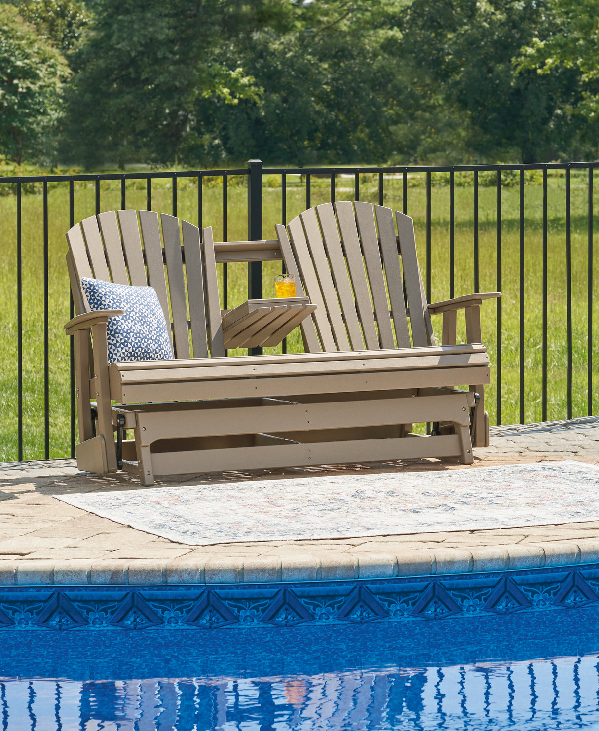 Furniture City Biloxi - Ashley Furniture - Hyland wave Outdoor - Glider Loveseat / Driftwood - P114-835