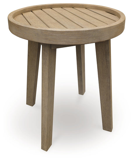 Furniture City Biloxi - Ashley Furniture - Marina Sun Outdoor - Round End Table / Beige - PCP204-706