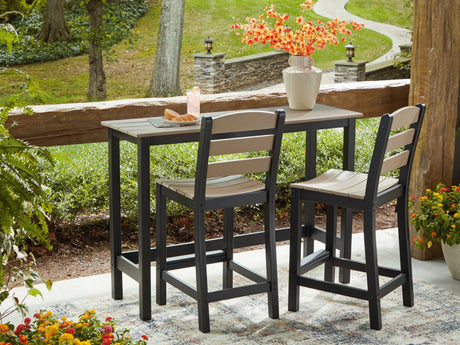 Furniture City Biloxi - Ashley Furniture - Shoreline Beach Outdoor - Counter Table Set (3/CN) / Black/Beige - PCP221-113