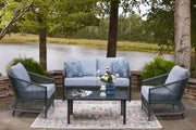Furniture City Biloxi - Ashley Furniture - Bridges Beach Outdoor - Love/Chairs/Table Set (4/CN) / Gray - PCP391-080
