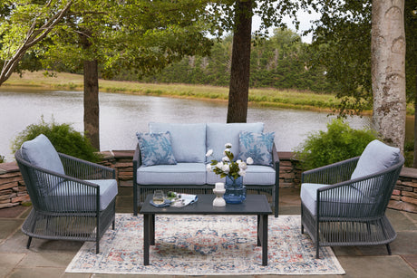 Furniture City Biloxi - Ashley Furniture - Bridges Beach Outdoor - Love/Chairs/Table Set (4/CN) / Gray - PCP391-080