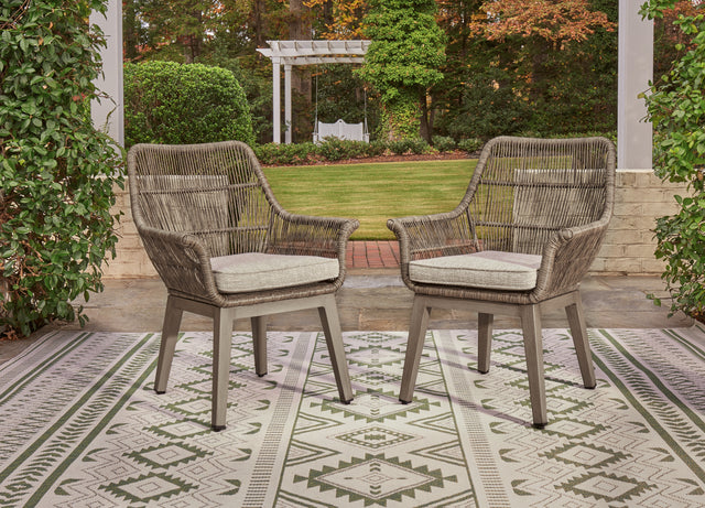 Furniture City Biloxi - Ashley Furniture - Beach Front Outdoor - Arm Chair With Cushion (Set of 2) / Beige - P399-601A