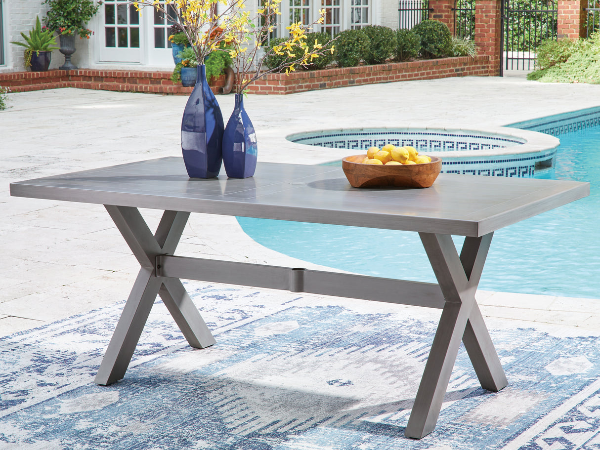 Furniture City Biloxi - Ashley Furniture - Half Moon Beach Outdoor - RECT Dining Table w/UMB OPT / Gray - PCP418-625