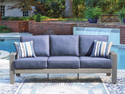 Furniture City Biloxi - Ashley Furniture - Half Moon Beach Outdoor - Sofa with Cushion / Blue/Gray - PCP418-838