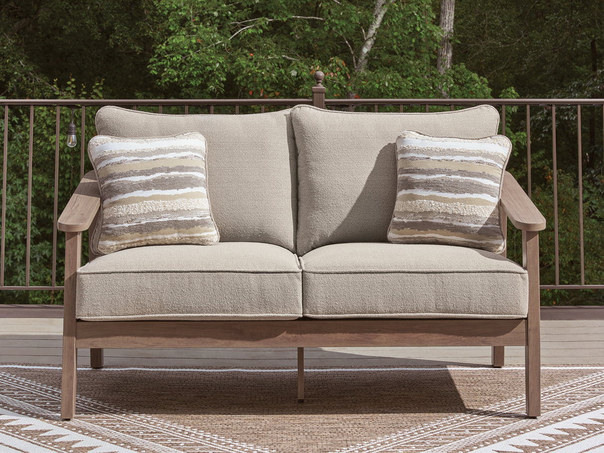 Furniture City Biloxi - Ashley Furniture - Harmony Headlands Outdoor - Loveseat w/Cushion / Natural/Gray - PCP428-835