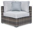 Furniture City Biloxi - Ashley Furniture - Harbor Court Outdoor - Corner with Cushion (Set of 2) / Gray - P459-877