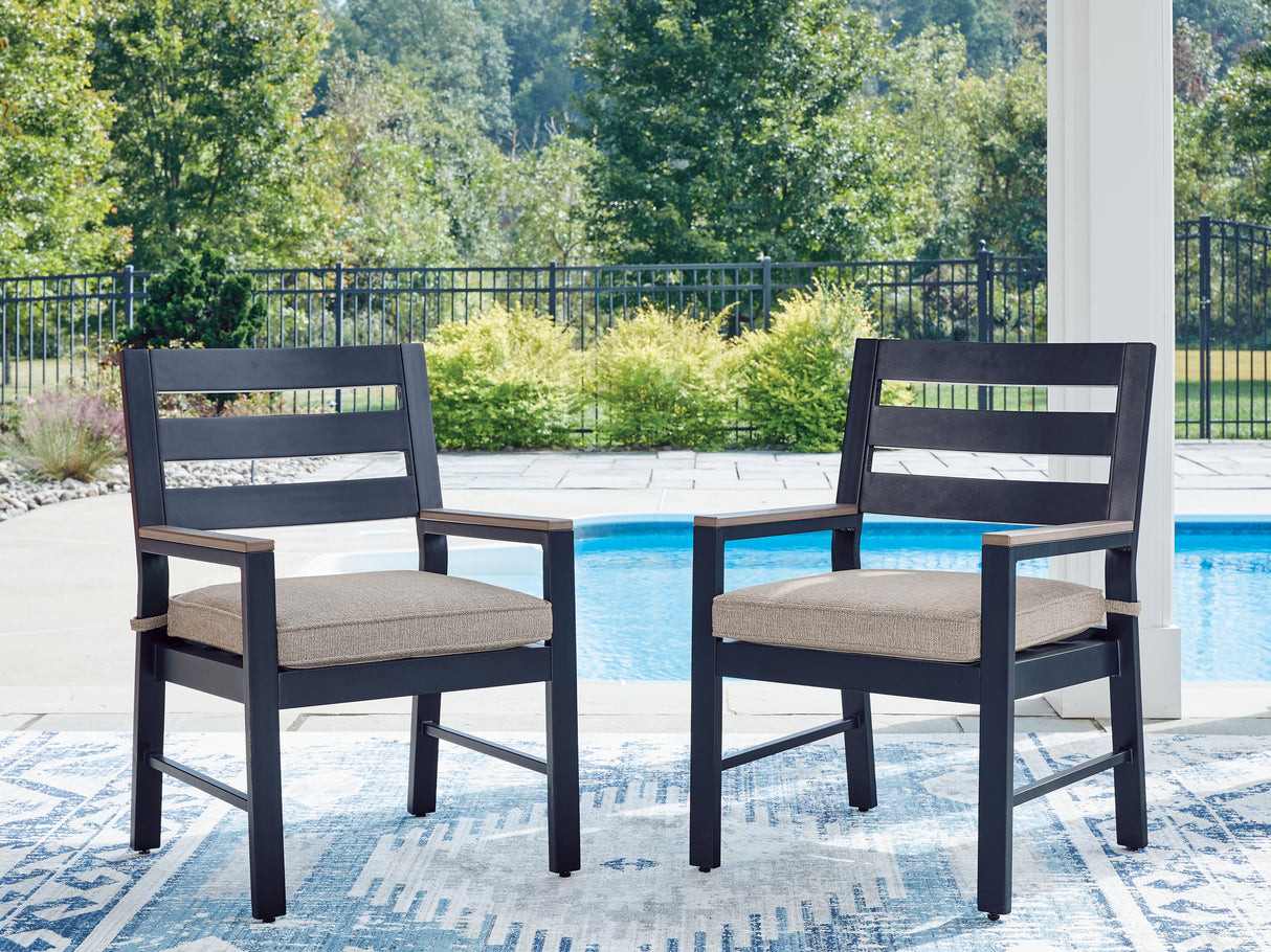 Furniture City Biloxi - Ashley Furniture - East Beach Outdoor - Arm Chair With Cushion (Set of 2) / Navy Blue/Driftwood - PCP587-601A