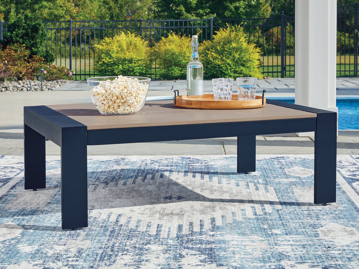 Furniture City Biloxi - Ashley Furniture - East Beach Outdoor - Rectangular Cocktail Table / Navy Blue/Driftwood - PCP587-701
