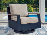 Furniture City Biloxi - Ashley Furniture - East Beach Outdoor - Swivel Glider Chair w/Cushion / Navy Blue/Driftwood - PCP587-821