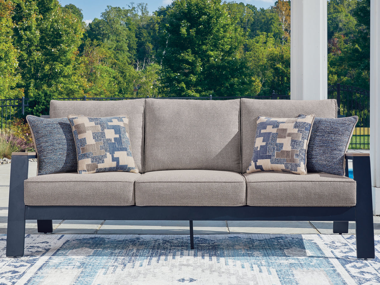 Furniture City Biloxi - Ashley Furniture - East Beach Outdoor - Sofa with Cushion / Navy Blue/Driftwood - PCP587-838