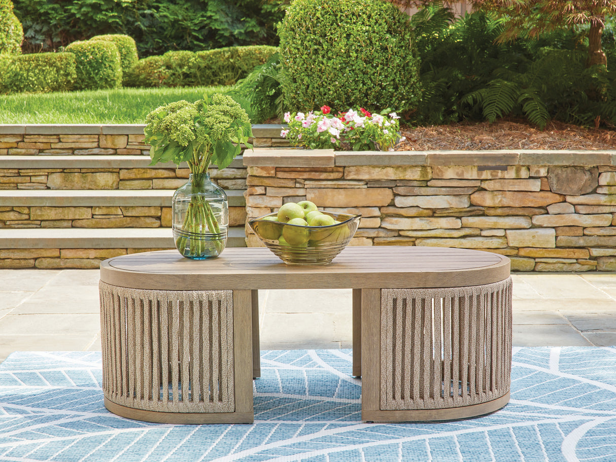 Furniture City Biloxi - Ashley Furniture - Serena Shores Outdoor - Rectangular Cocktail Table / Beige - PCP604-701