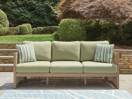 Furniture City Biloxi - Ashley Furniture - Serena Shores Outdoor - Sofa with Cushion / Beige/Green - PCP604-838