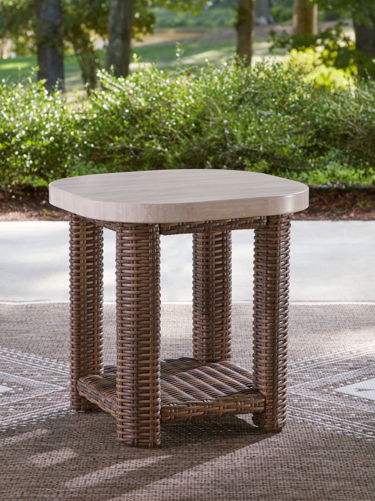 Furniture City Biloxi - Ashley Furniture - Dolan Creek Outdoor - Square End Table / Beige/Brown - PCP610-702