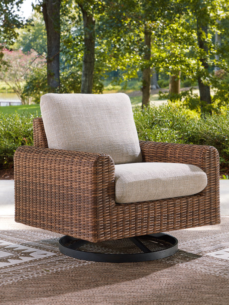 Furniture City Biloxi - Ashley Furniture - Dolan Creek Outdoor - Swivel Lounge w/ Cushion / Gray/Brown - PCP610-821