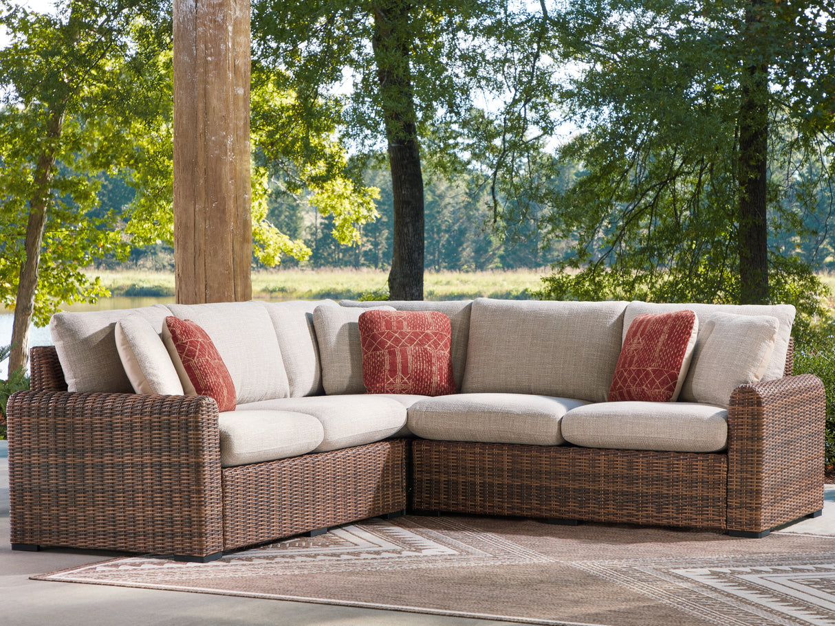Furniture City Biloxi - Ashley Furniture - Dolan Creek Outdoor - 3-Piece Outdoor Sectional / Beige/Brown - PCP610P1