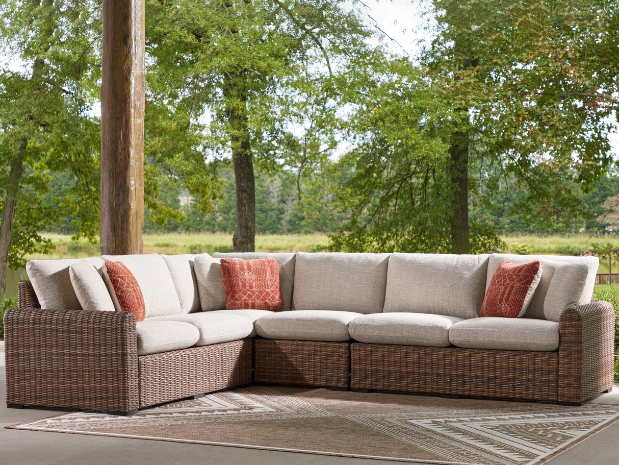 Furniture City Biloxi - Ashley Furniture - Dolan Creek Outdoor - 4-Piece Outdoor Sectional / Beige/Brown - PCP610P2