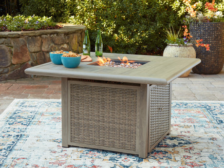 Furniture City Biloxi - Ashley Furniture - Cliff Trails Outdoor - Square Fire Pit Table / Beige - PCP690-772