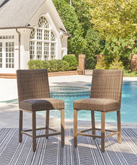 Furniture City Biloxi - Ashley Furniture - Walton Bridge Outdoor - Square Bar Table w/Fire Pit / Driftwood - P749-665