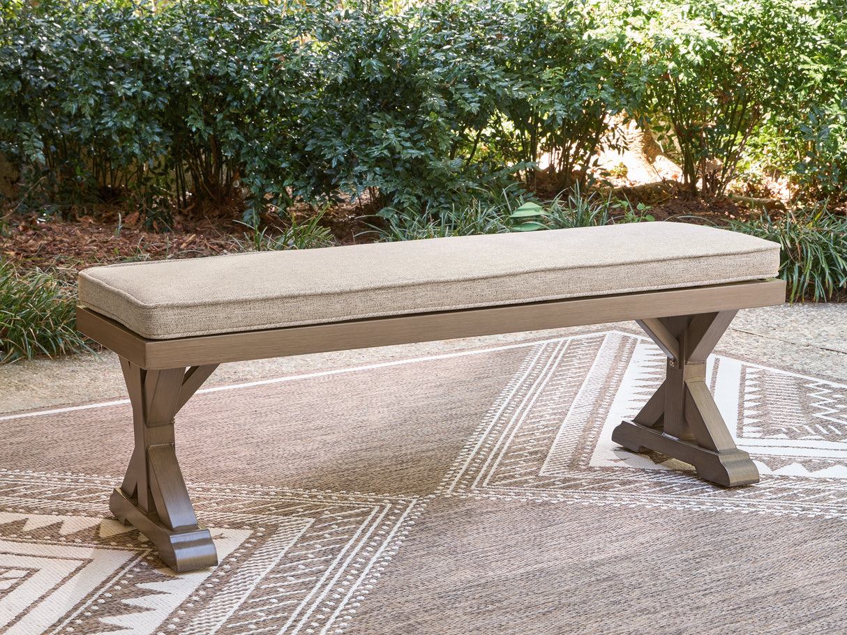 Furniture City Biloxi - Ashley Furniture - Laguna Heights Outdoor - Bench with Cushion / Beige - PCP790-600