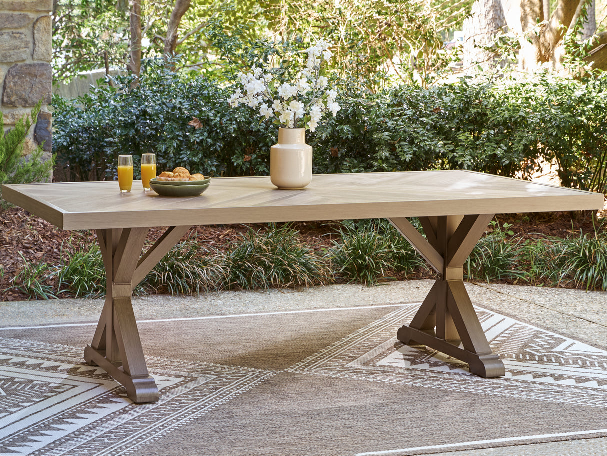 Furniture City Biloxi - Ashley Furniture - Laguna Heights Outdoor - RECT Dining Table w/UMB OPT / Beige - PCP790-625