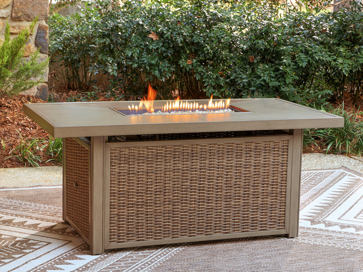 Furniture City Biloxi - Ashley Furniture - Laguna Heights Outdoor - Rectangular Fire Pit Table / Beige - PCP790-773