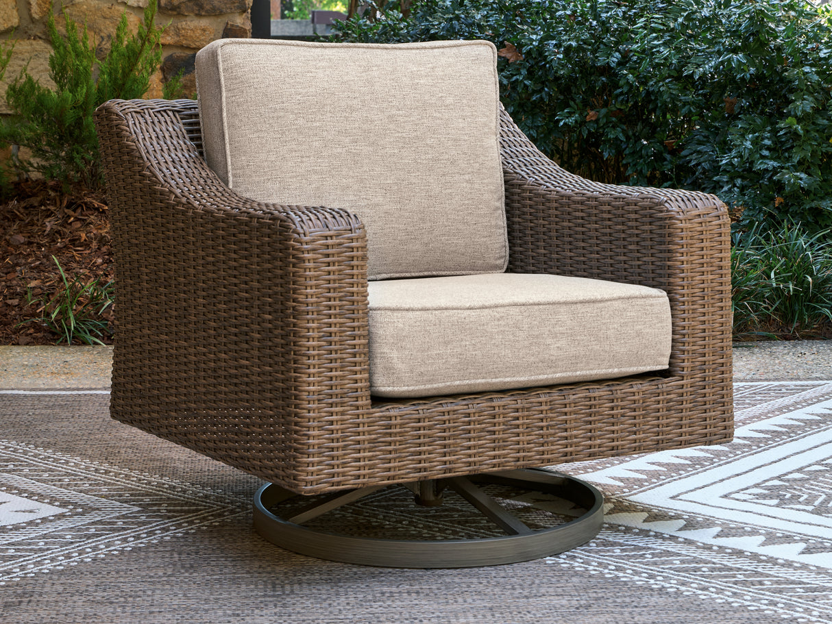 Furniture City Biloxi - Ashley Furniture - Laguna Heights Outdoor - Swivel Lounge w/ Cushion / Beige - PCP790-821