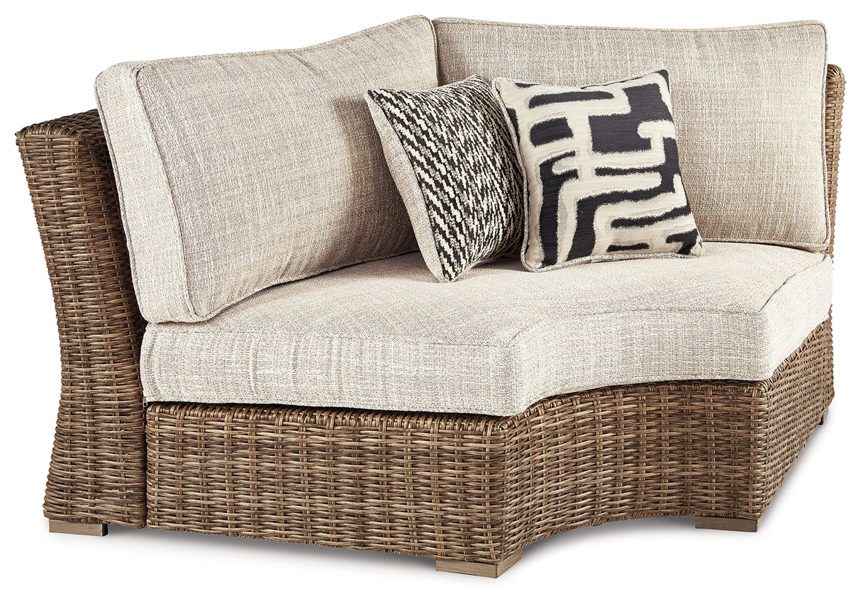 Furniture City Biloxi - Ashley Furniture - Beachcroft Outdoor - Curved Corner Chair w/Cushion / Beige - P791-851