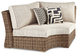 Furniture City Biloxi - Ashley Furniture - Beachcroft Outdoor - Curved Corner Chair w/Cushion / Beige - P791-851