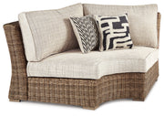 Furniture City Biloxi - Ashley Furniture - Beachcroft Outdoor - Curved Corner Chair w/Cushion / Beige - P791-851