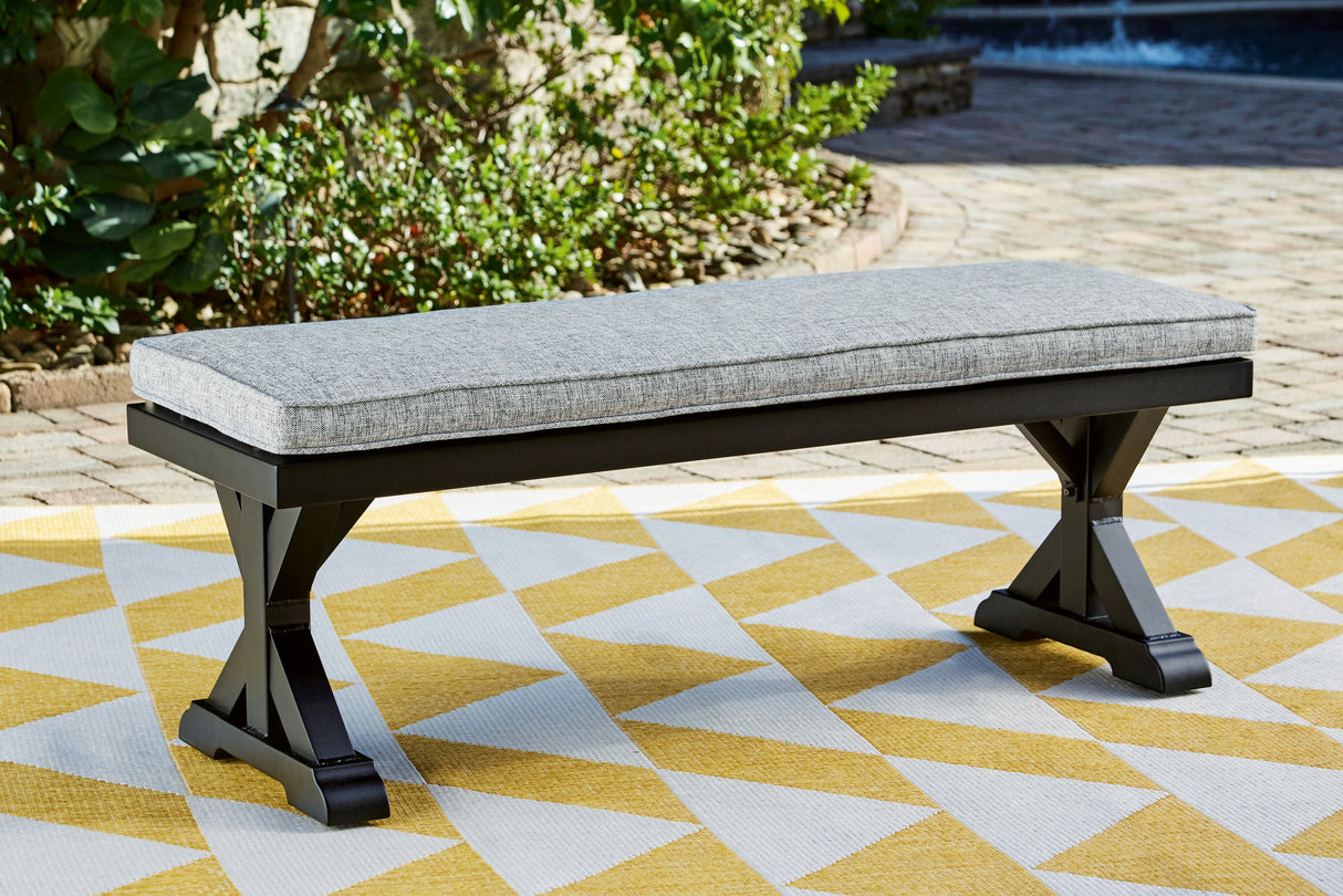 Furniture City Biloxi - Ashley Furniture - Beachcroft Outdoor - Bench with Cushion / Black/Light Gray - P792-600