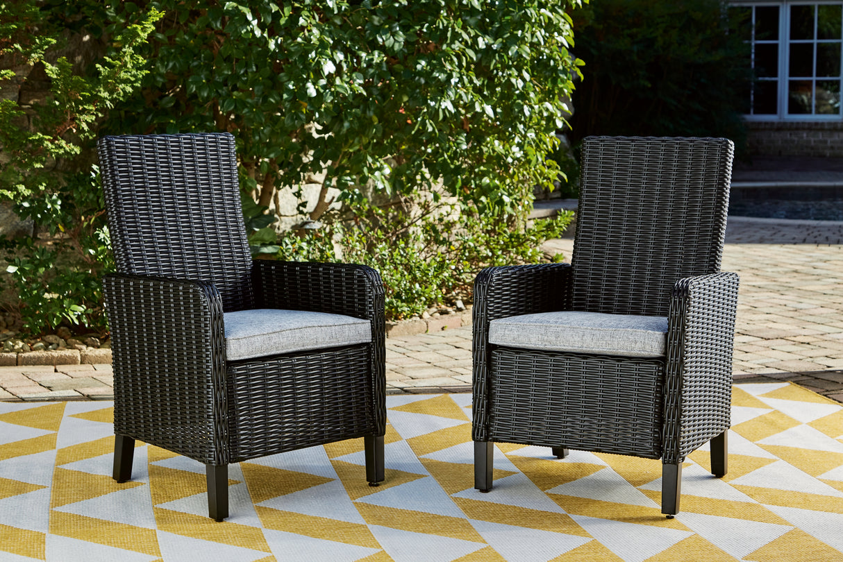 Furniture City Biloxi - Ashley Furniture - Beachcroft Outdoor - Arm Chair With Cushion (Set of 2) / Black/Light Gray - P792-601A