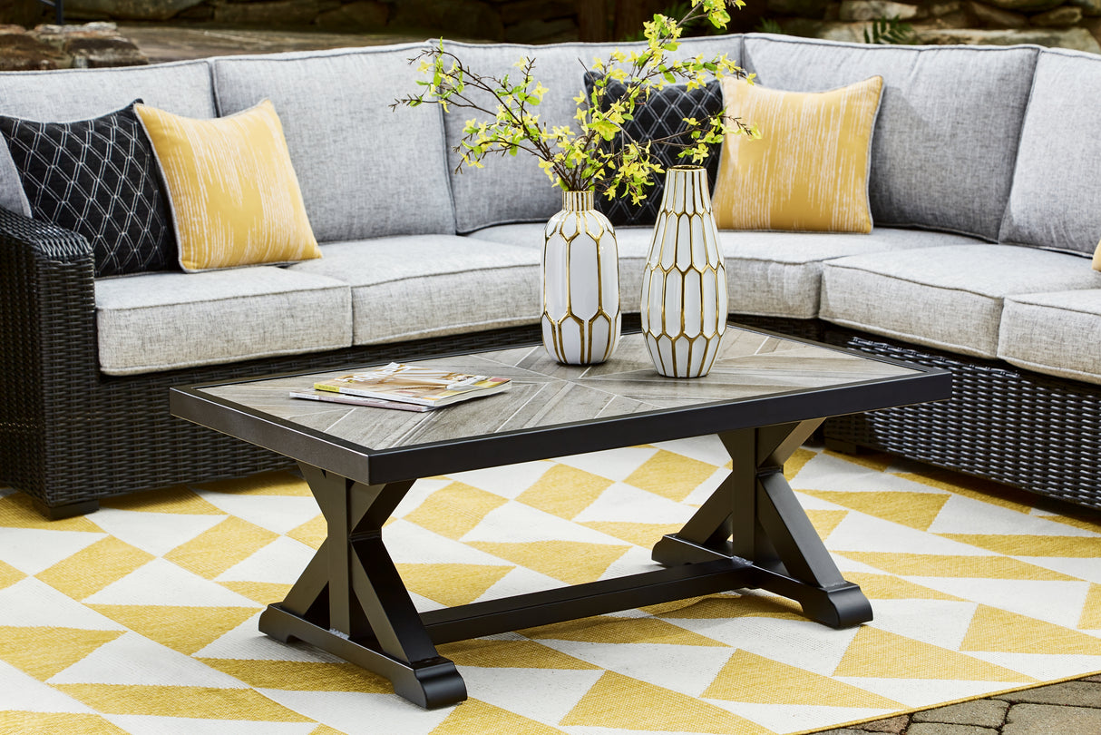 Furniture City Biloxi - Ashley Furniture - Beachcroft Outdoor - Rectangular Cocktail Table / Black/Light Gray - P792-701