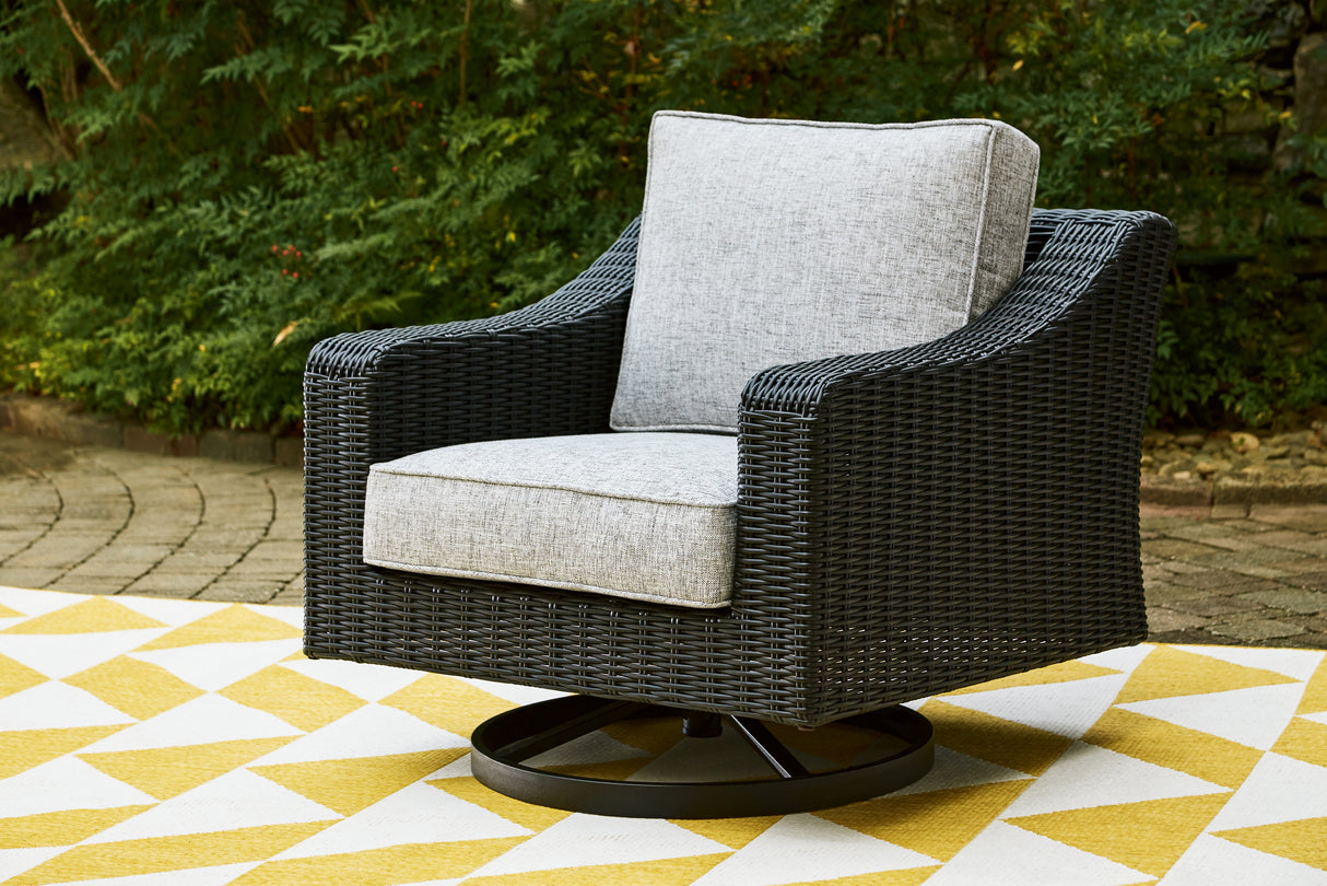 Furniture City Biloxi - Ashley Furniture - Beachcroft Outdoor - Swivel Lounge Chair (1/CN) / Black/Light Gray - P792-821