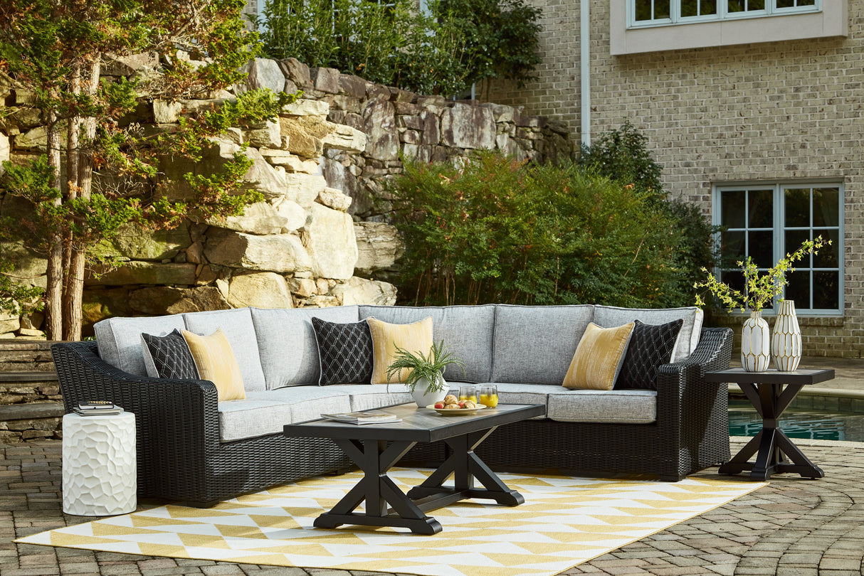 Furniture City Biloxi - Ashley Furniture - Beachcroft Outdoor - 3-Piece Outdoor Sectional / Black/Light Gray - P792P1