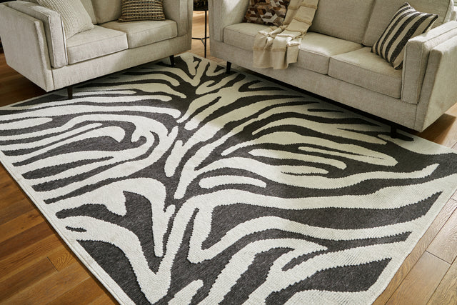 Furniture City Biloxi - Ashley Furniture - Thomwith Rug - 8' x 10'2" Washable Rug / Black/Ivory - R406291
