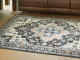 Furniture City Biloxi - Ashley Furniture - Leningston Rug - 8' x 10' Washable Rug / Black/Cream/Blue - R407061