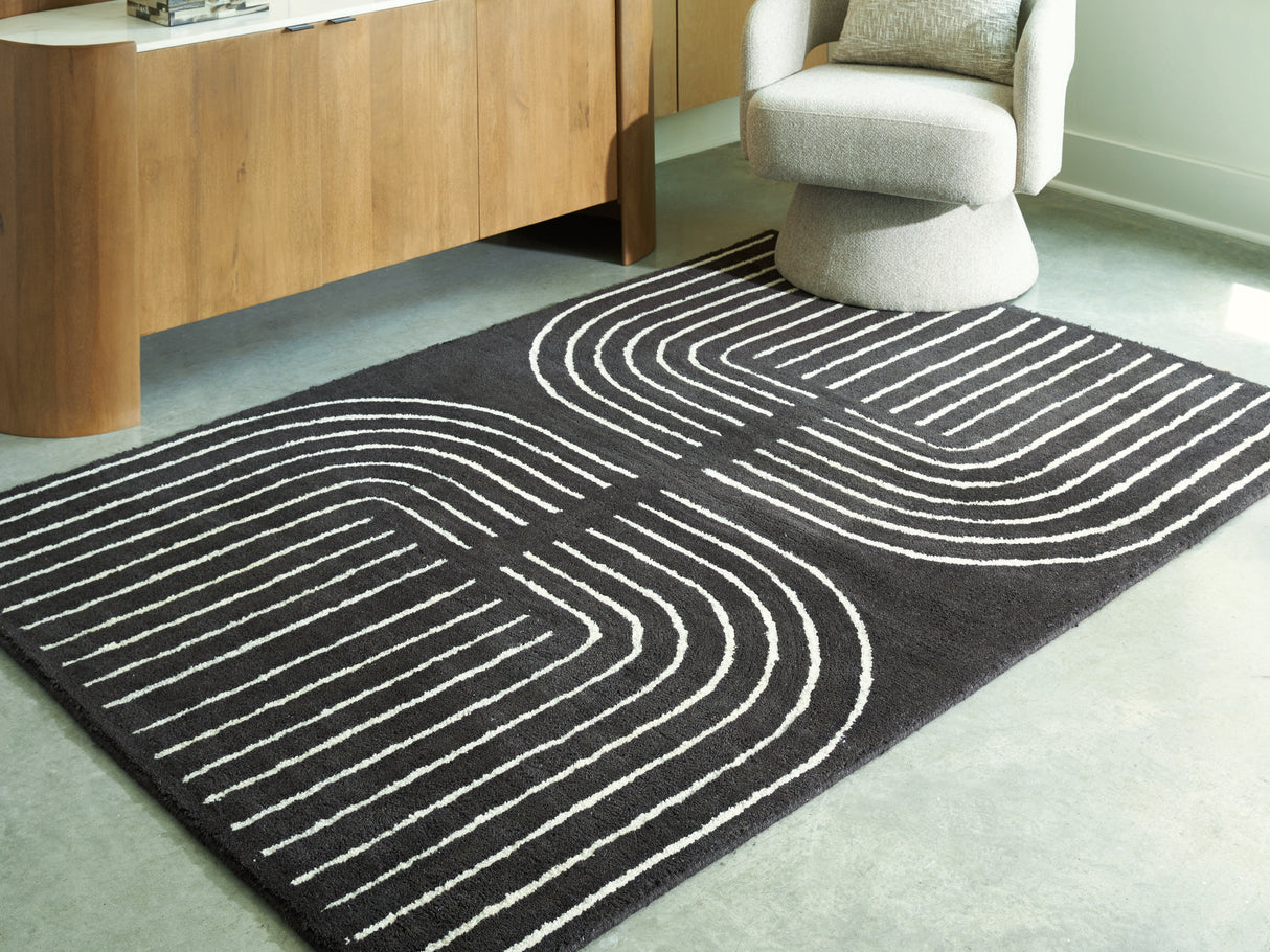 Furniture City Biloxi - Ashley Furniture - Eldonmore Rug - 5' x 7' Area Rug / Black/Ivory - R407572