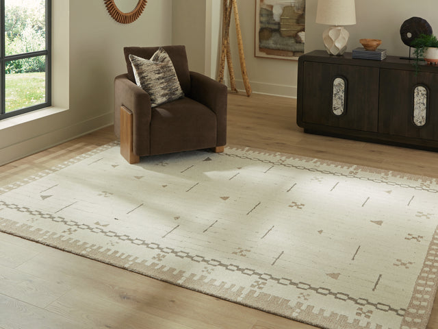 Furniture City Biloxi - Ashley Furniture - Dot Rug - 5' x 7' Area Rug / Cream/Brown/Taupe - R407652