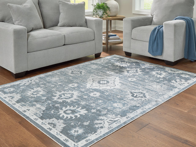 Furniture City Biloxi - Ashley Furniture - Avanworths Rug - Washable 5'3" x 7' Area Rug / Blue/Gray/Ivory - R407792