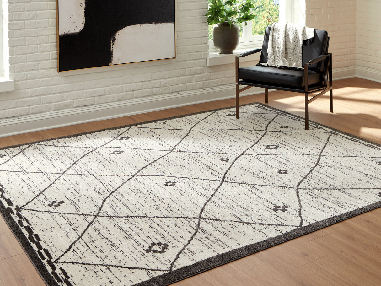 Furniture City Biloxi - Ashley Furniture - Fenriston Rug - Large Rug / Cream/Black - R408301